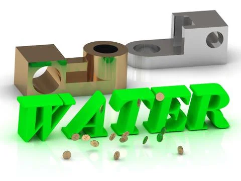 WATER- words of color letters and silver details and bronze details on white Stock Illustration