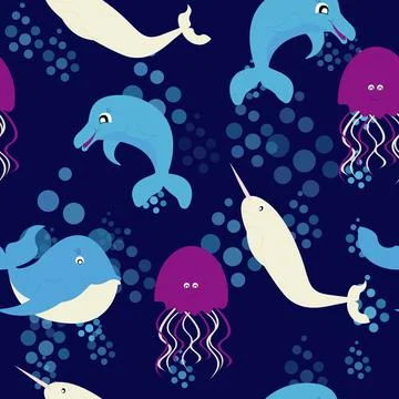 Water world seamless pattern. Stock Illustration