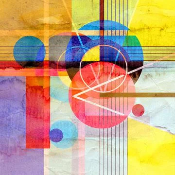 Watercolor abstract background with geometric objects Stock Illustration