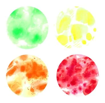 Watercolor abstract circle texture set of multicolored rainbow splashes Stock Illustration