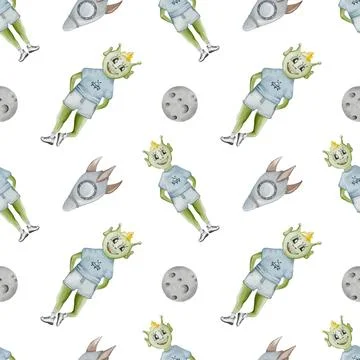 Watercolor alien pattern design for fabric and wrapping paper with seamless.. Stock Illustration