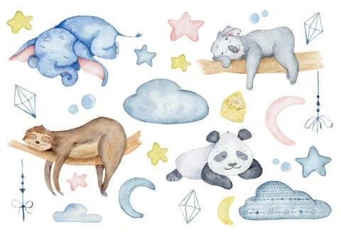 Watercolor animals character collection. Stock Illustration