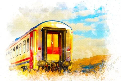 Watercolor art ,Eastern express. train that carries passengers from east to west Stock Illustration