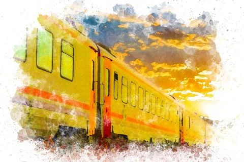 Watercolor art ,Eastern express. train that carries passengers from east to west Stock Illustration