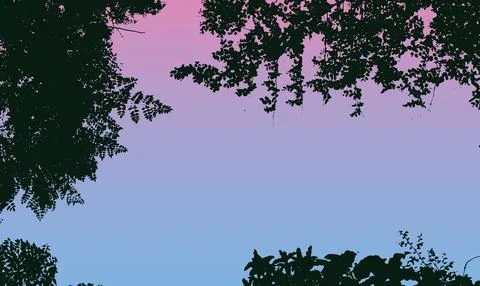 Watercolor art trees in the sun vector Vintage Illustration gradient effect Stock Illustration