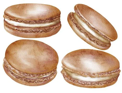 Watercolor assorted macaroons, macarons mix clipart, dessert illustration Stock Illustration