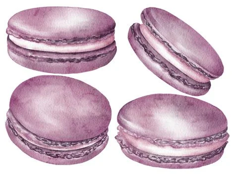 Watercolor assorted macaroons, macarons mix clipart, dessert illustration Stock Illustration