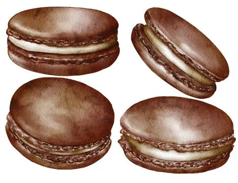Watercolor assorted macaroons, macarons mix clipart, dessert illustration Illustrazione stock