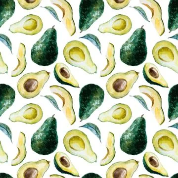 Watercolor avocado pattern Stock Illustration