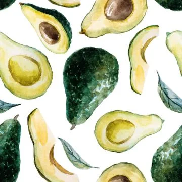Watercolor avocado pattern Stock Illustration