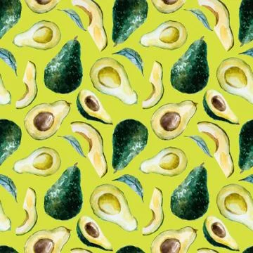 Watercolor avocado pattern Stock Illustration
