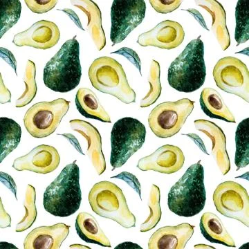 Watercolor avocado pattern Stock Illustration