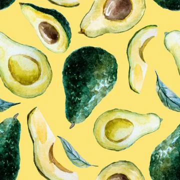 Watercolor avocado pattern Stock Illustration