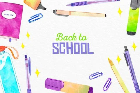Watercolor back to school background with elements collection Illustrazione stock