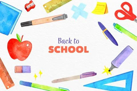 Watercolor back to school background with elements set イラスト素材