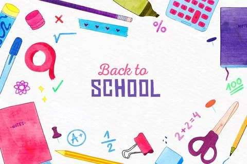 Watercolor back to school background with elements pack Illustrazione stock
