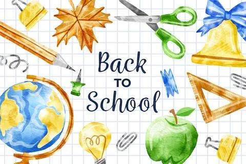 Watercolor back to school background Stock Illustration