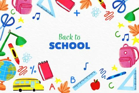 Watercolor back to school background Stock Illustration