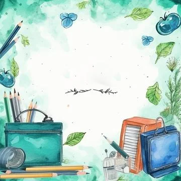 Watercolor back to school background, objects and elements for school イラスト素材