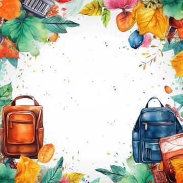 Watercolor back to school background, objects and elements for school Stock Illustration