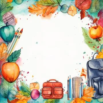 Watercolor back to school background, objects and elements for school イラスト素材