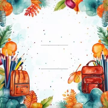 Watercolor back to school background, objects and elements for school Illustrazione stock