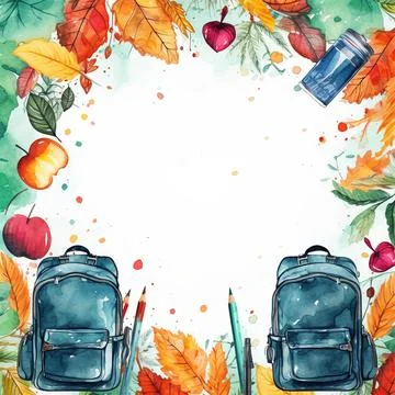 Watercolor back to school background, objects and elements for school Stock Illustration