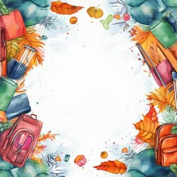 Watercolor back to school background, objects and elements for school Stock Illustration