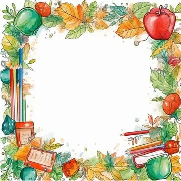 Watercolor back to school background, objects and elements for school Stock Illustration