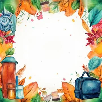 Watercolor back to school background, objects and elements for school 스톡 일러스트