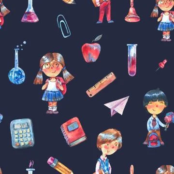 Watercolor back to school seamless pattern 스톡 일러스트