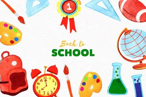 Watercolor background back to school with elements pack Stock Illustration
