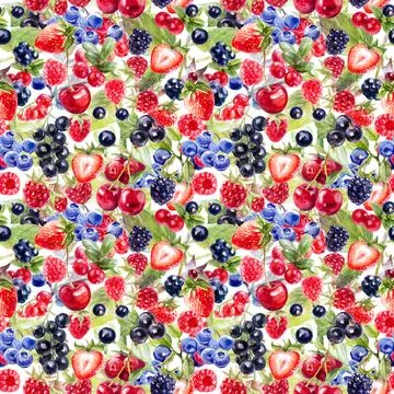 The watercolor background is filled with a delightful array of assorted berries Stock Illustration