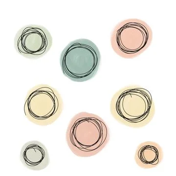 Watercolor background with multi-colored round shapes. Stock Illustration