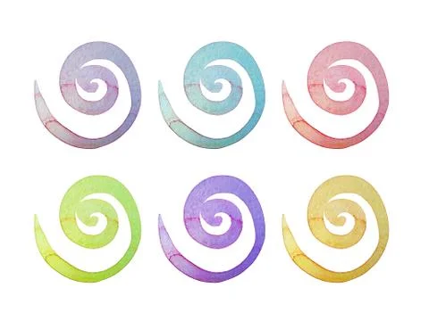 Watercolor background. Rainbow set of spirals. Watercolor hand drawing spirals Stock Illustration