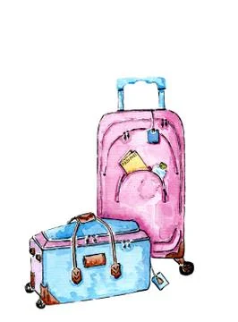 Watercolor baggage set Stock Illustration