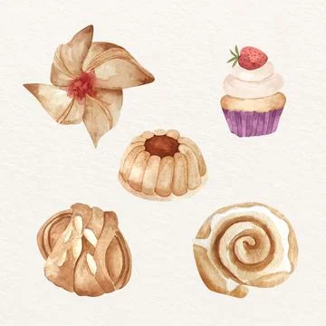 Watercolor bakery elements collection Illustrazione stock
