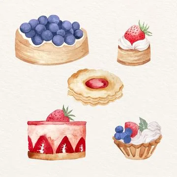 Watercolor bakery elements collection Illustrazione stock