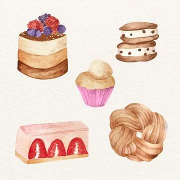 Watercolor bakery elements collection Illustrazione stock