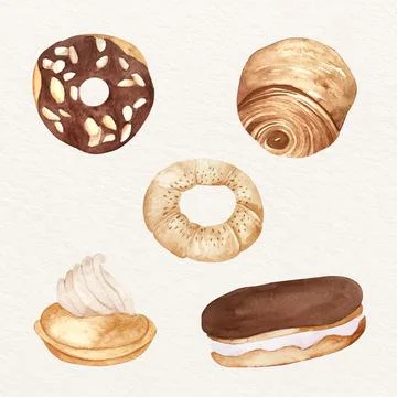 Watercolor bakery elements collection Illustrazione stock