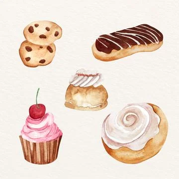 Watercolor bakery elements collection Illustrazione stock