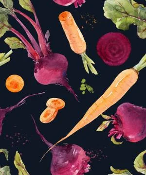 Watercolor beet vector pattern Stock Illustration