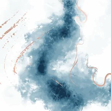 Watercolor blue background with elements of gold splashes. Vector abstract ba Illustrazione stock