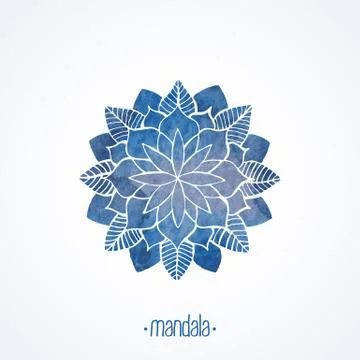 Watercolor blue lace pattern. Vector element. Mandala Stock Illustration