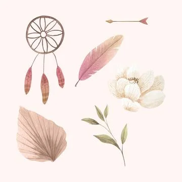 Watercolor boho element collection Stock Illustration