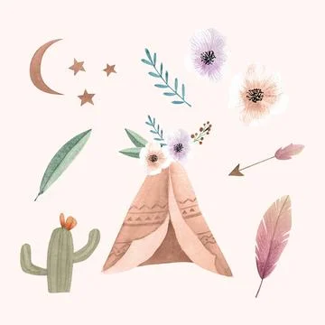 Watercolor boho element collection Stock Illustration