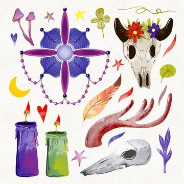 Watercolor boho element collection Stock Illustration