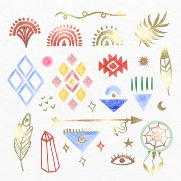 Watercolor boho element collection Stock Illustration
