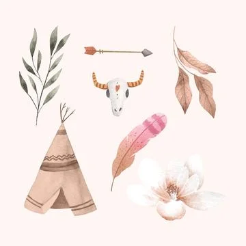 Watercolor boho element collection 스톡 일러스트