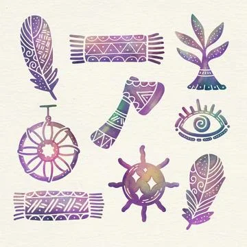 Watercolor boho element collection Stock Illustration